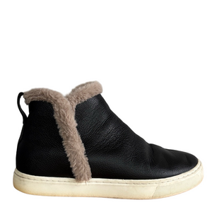 Birdies Falcon Black Leather and Faux Fur-Lined Sneaker Booties
